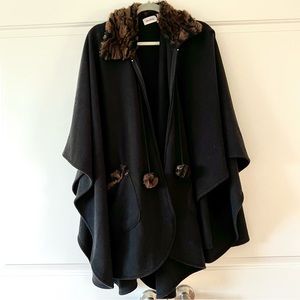 Fleece and faux fur poncho